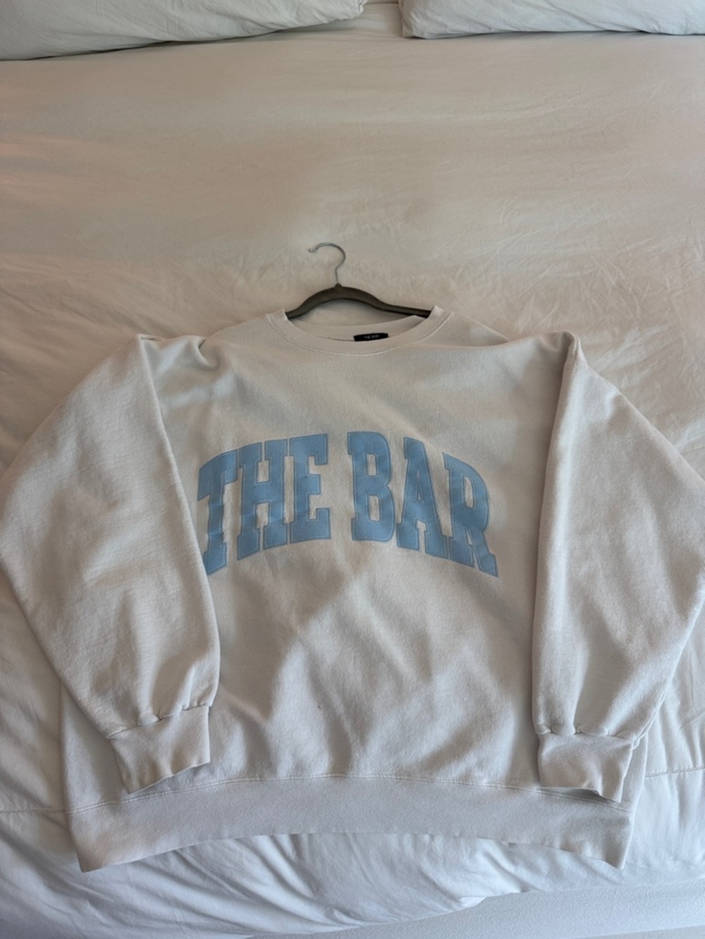 THE BAR Crewneck Sweatshirt - White with Light Blue Logo
